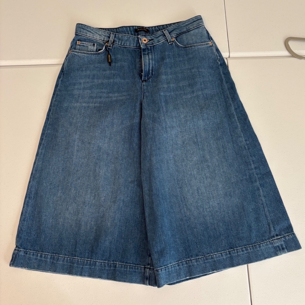 Massimo Dutti Wide Leg Denim Culottes Blue Cropped Jeans 5029/855 Size 10 e5